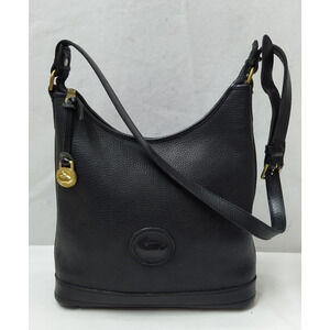 Dooney & Bourke Black Pebbled Leather Zipper Shoulder Bag - Vintage Made in USA